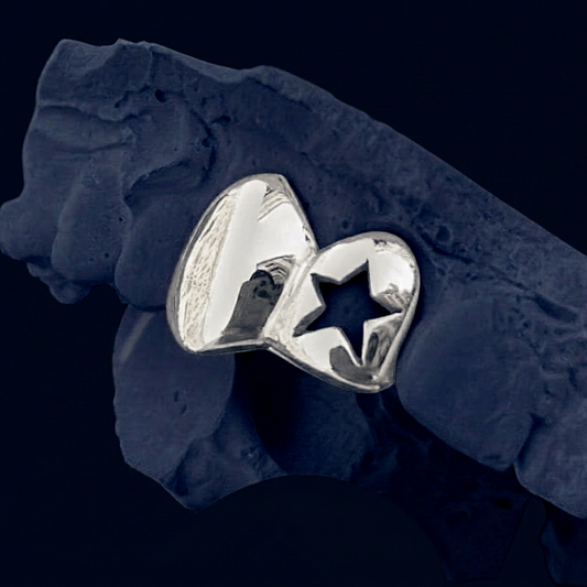Starlight - Gold Two Teeth Star Grillz - white gold - custom fit grillz handmade by Icestein Jewelers