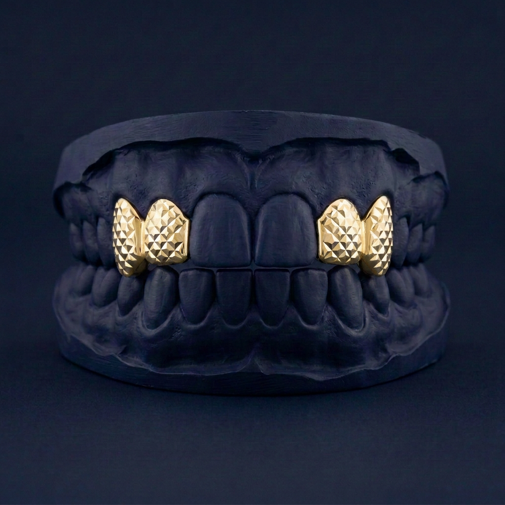 Gold Four Teeth Diamond Cut