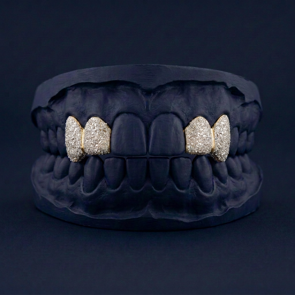 Gold Four Teeth Diamond Dust