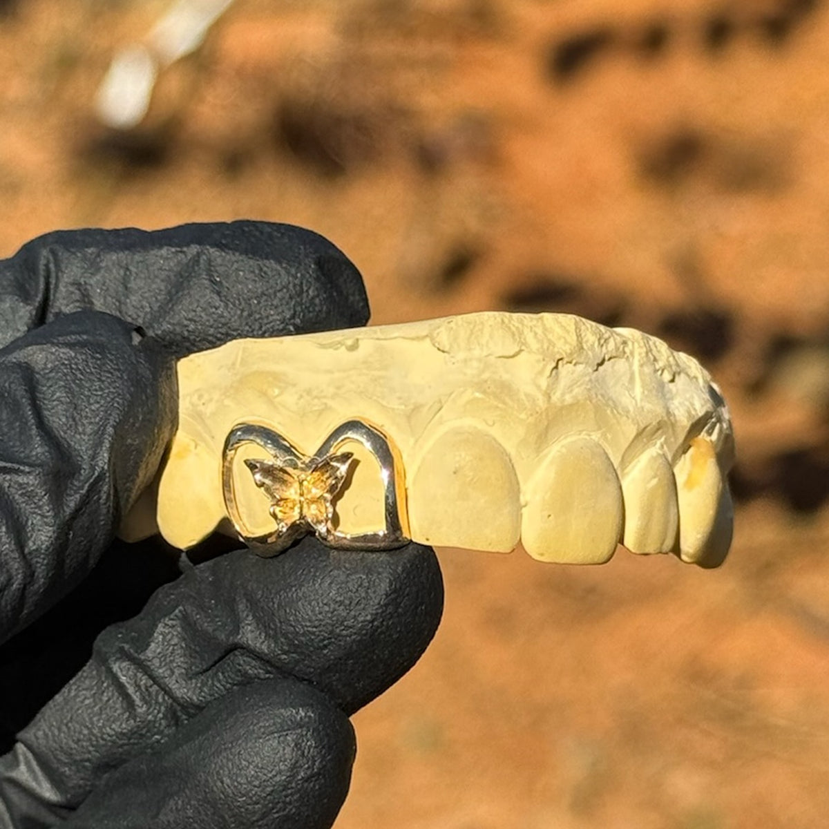 Monarch - Gold Two Teeth Butterfly Grillz
