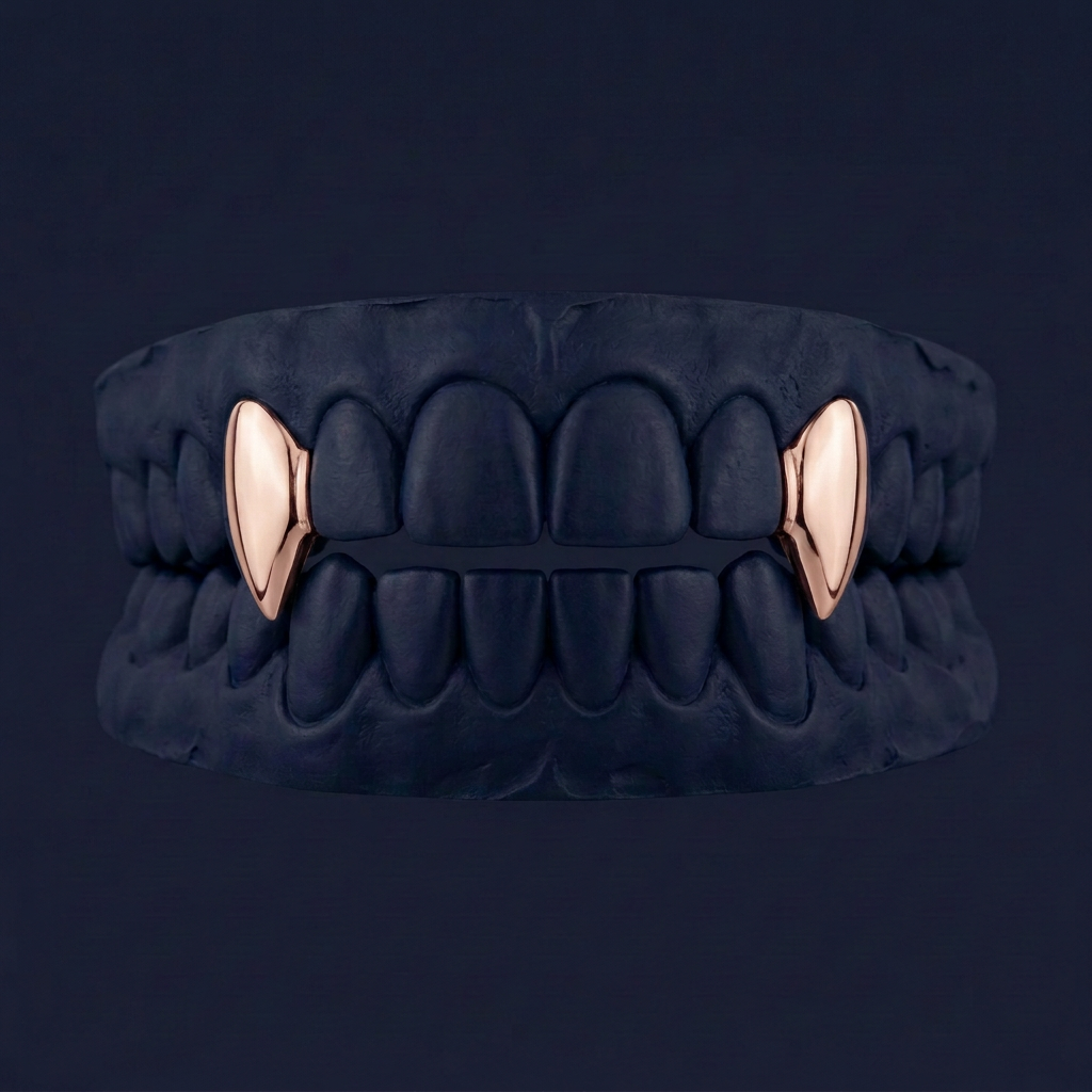 Silver Two Fang - rose gold plated - custom fit grillz handmade by Icestein Jewelers