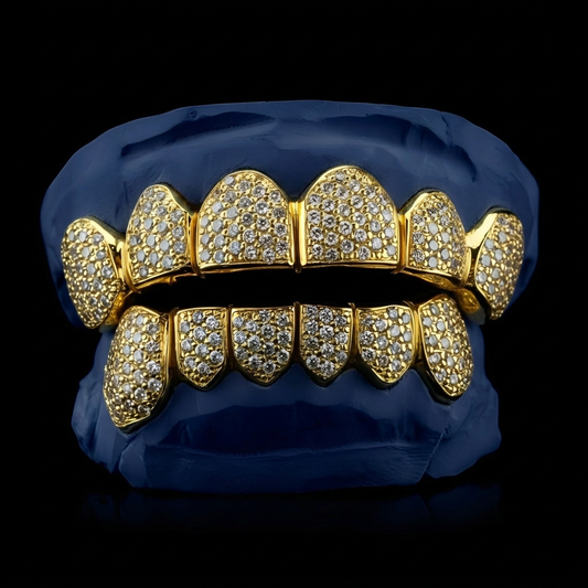 Beehive - Gold Moissanite Honeycomb Grillz - custom grillz, view 1