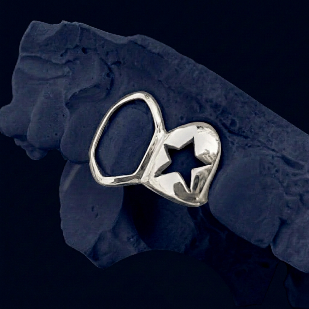 Gold Two Teeth Star Cut Out - white gold, open face fang - custom fit grillz handmade by Icestein Jewelers