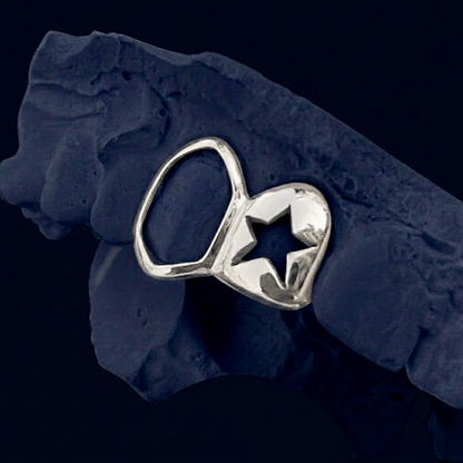 Gold Two Teeth Star Cut Out - white gold, open face fang - custom fit grillz handmade by Icestein Jewelers