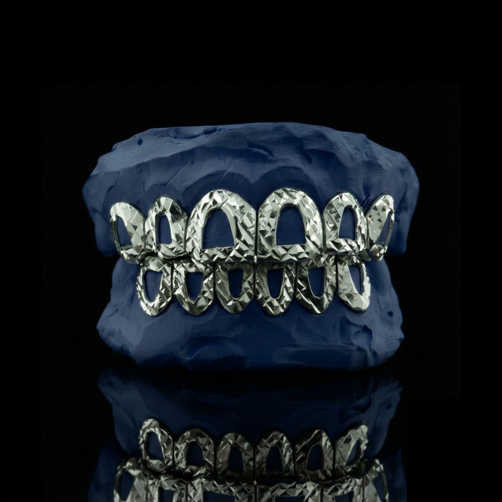 Crystal Window - Silver Open Face Diamond Cut Grillz - custom grillz, view 1