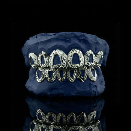 Crystal Window - Silver Open Face Diamond Cut Grillz - custom grillz, view 1