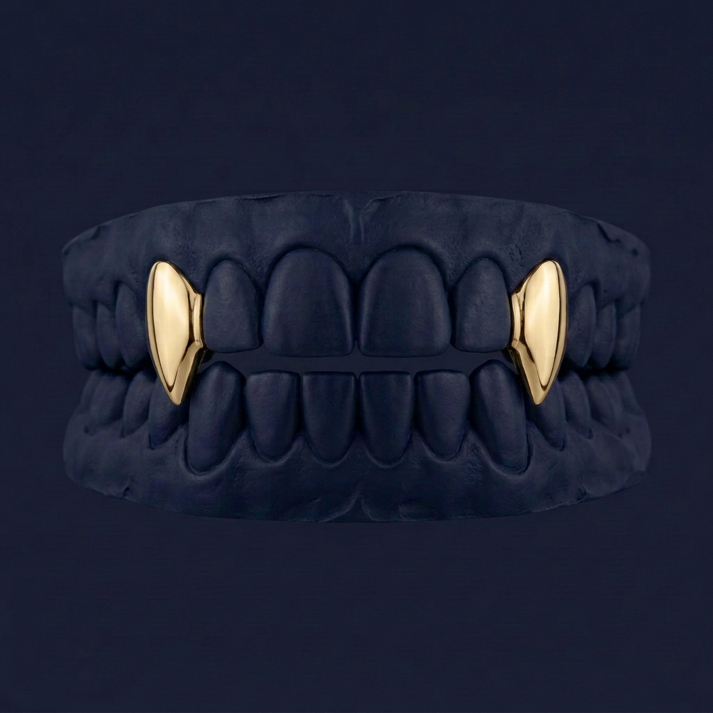 Silver Two Fang - gold plated - custom fit grillz handmade by Icestein Jewelers