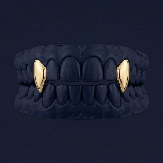Silver Two Fang - gold plated - custom fit grillz handmade by Icestein Jewelers