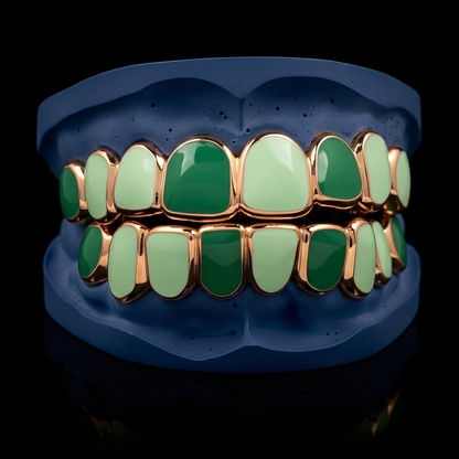 Gold Enamel Grillz - custom fit grillz handmade by Icestein Jewelers