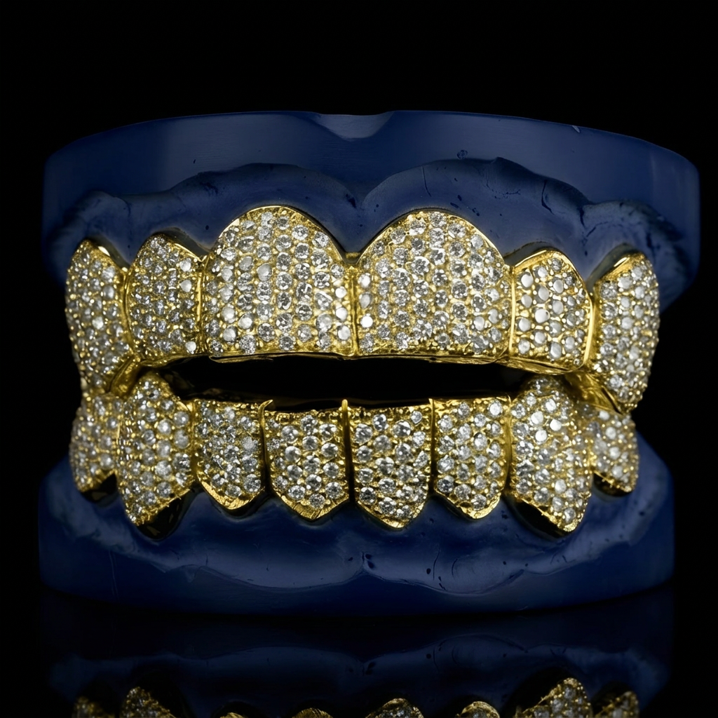 Royal Hive - Silver VS Diamond Honeycomb Grillz - custom grillz, view 3