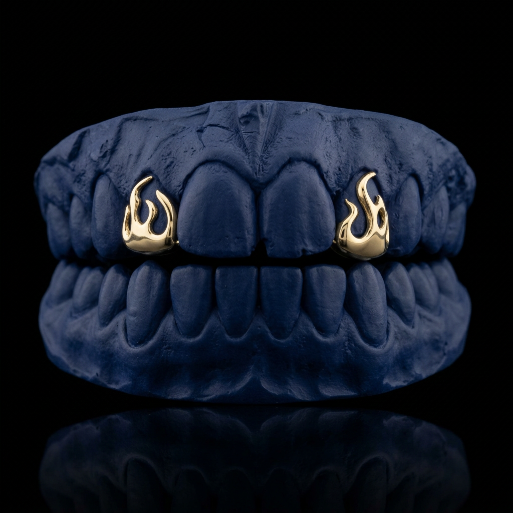 Silver Two Teeth Fire - custom grillz, view 2