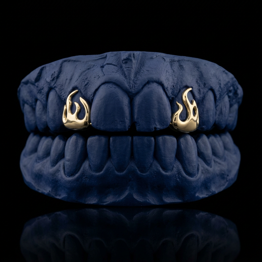 Silver Two Teeth Fire - custom grillz, view 2