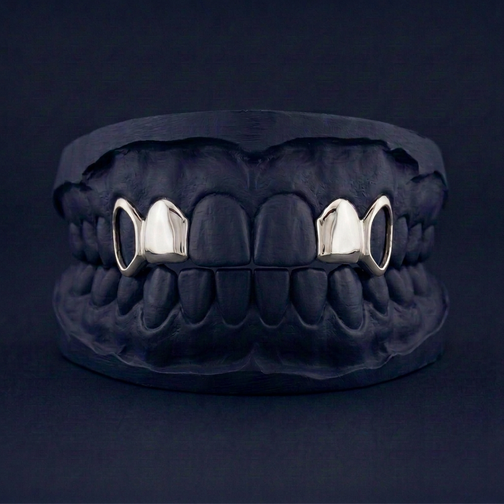 Split Level - Gold Four Teeth Open Face Grillz