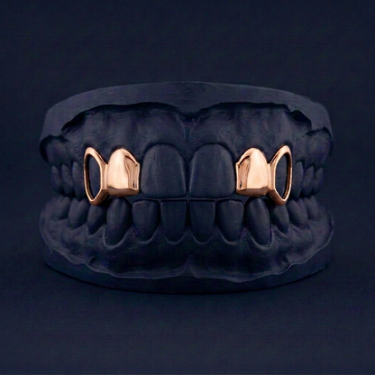 Split Level - Gold Four Teeth Open Face Grillz