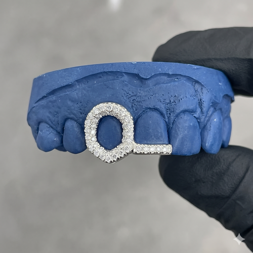 Silver Two Teeth Fang and Bar Iced Out (Moissanites)