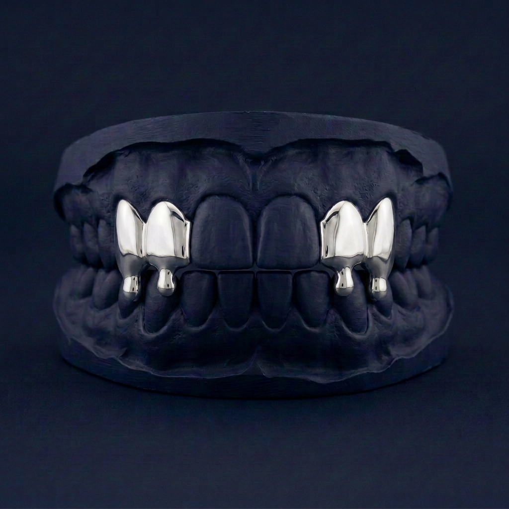 Meltdown Four - Silver Four Teeth Drip Grillz - silver - custom fit grillz handmade by Icestein Jewelers