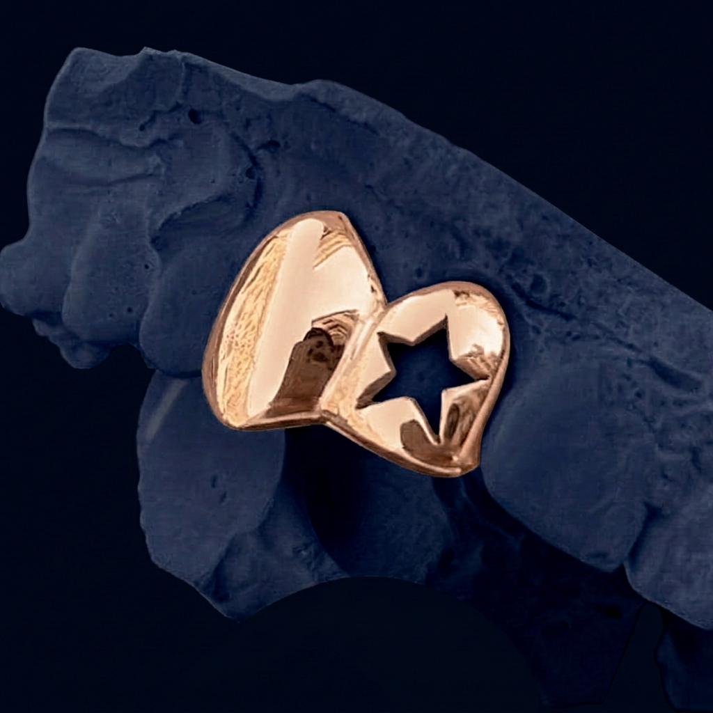 Starlight - Gold Two Teeth Star Grillz - rose gold - custom fit grillz handmade by Icestein Jewelers