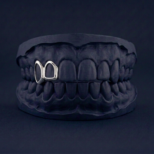 Twin Frames - Silver Open Face Two Teeth Grillz