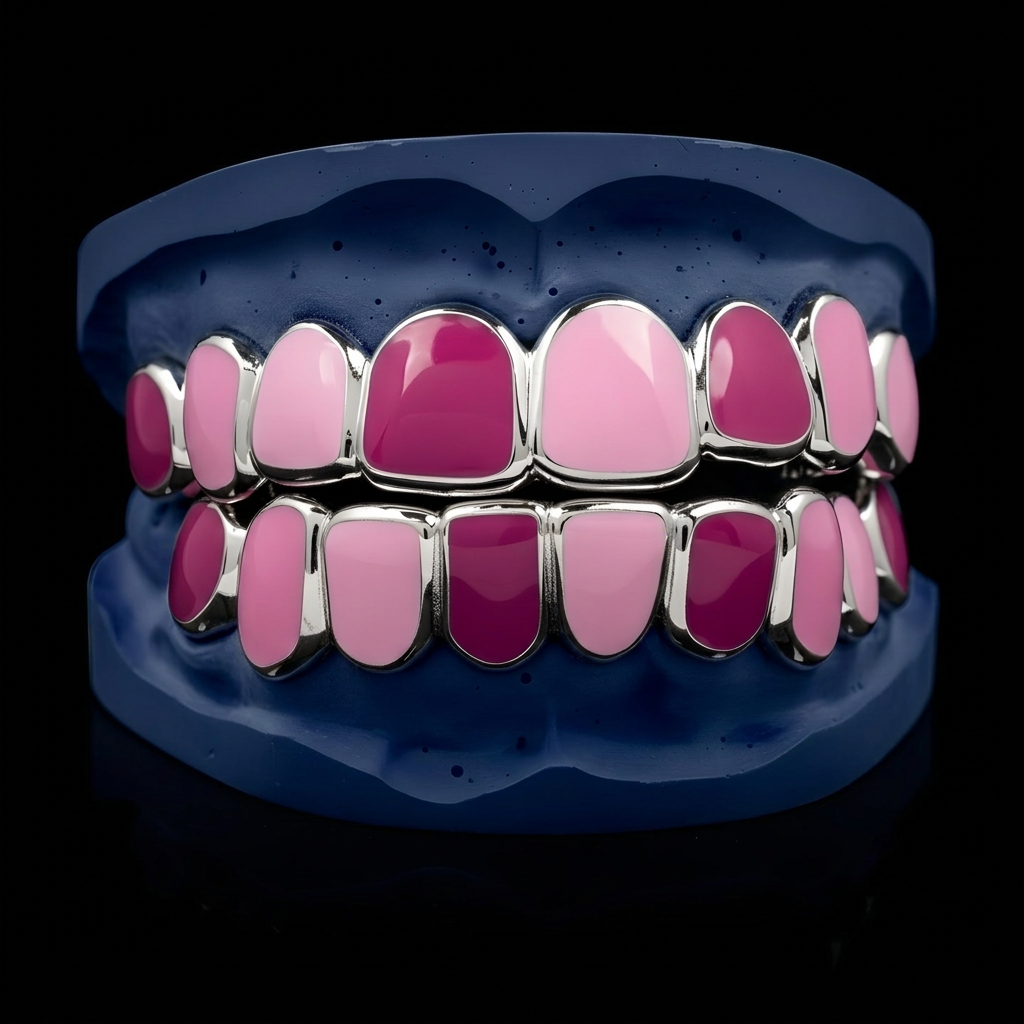 Silver Enamel Grillz - custom fit grillz handmade by Icestein Jewelers