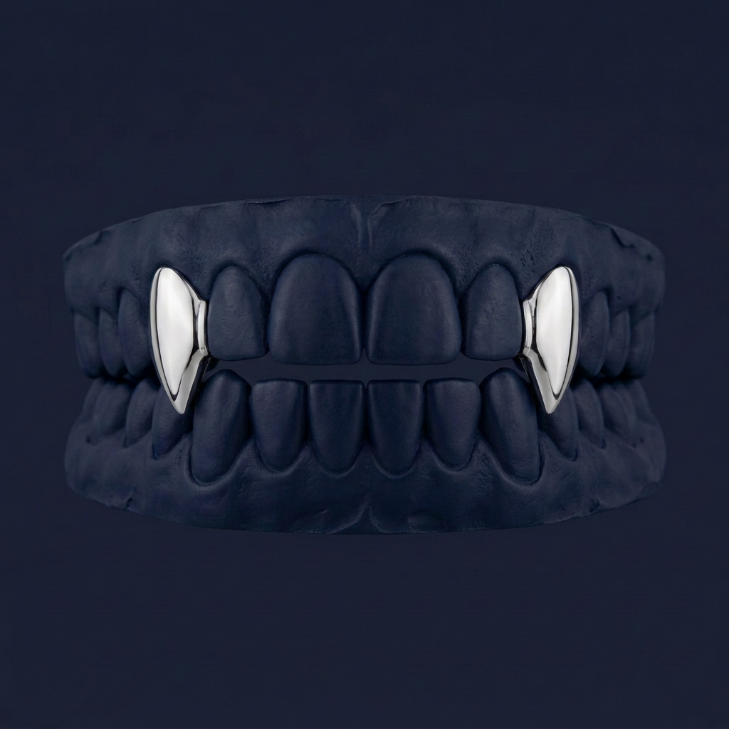 Gold Two Fang - white gold - custom fit grillz handmade by Icestein Jewelers