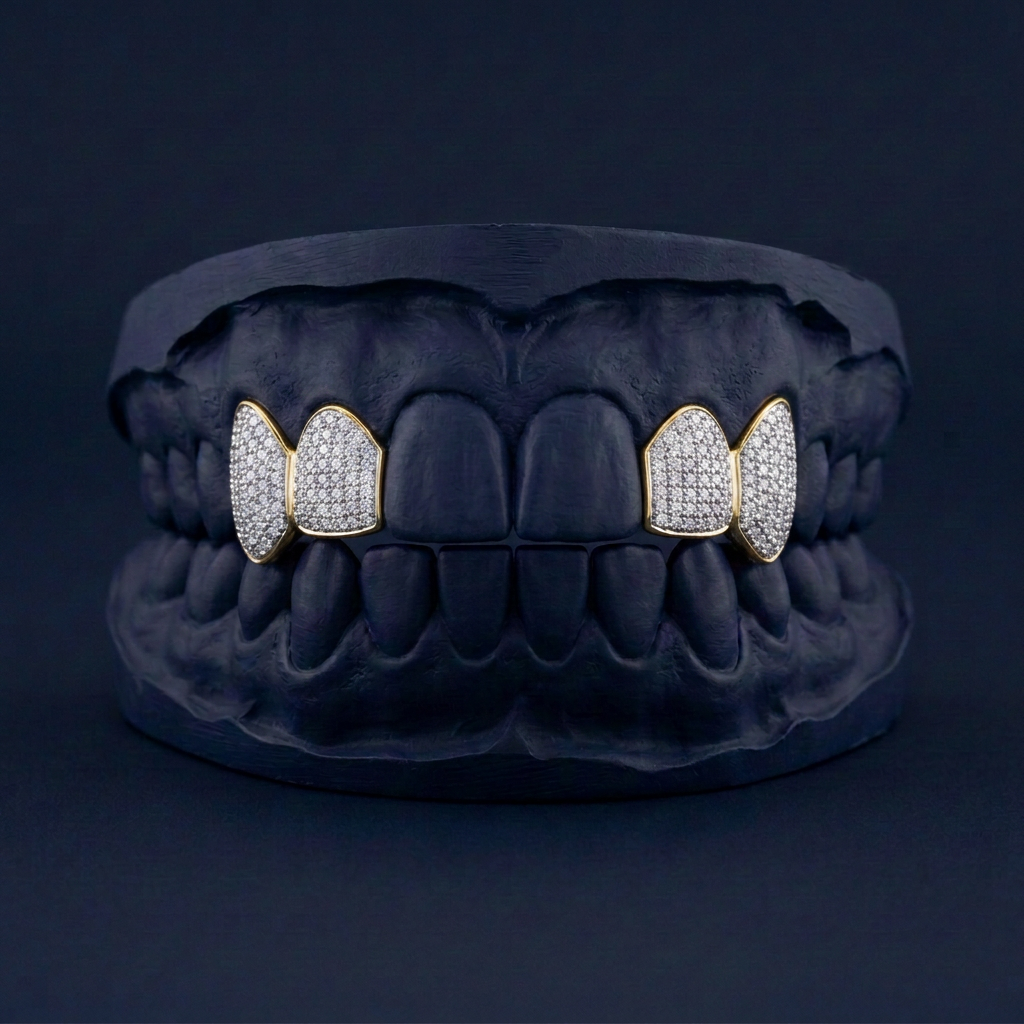 Gold Four Teeth Iced Out