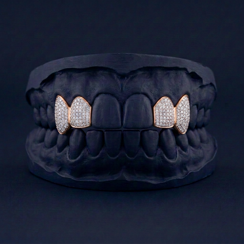 Avalanche - Silver Four Teeth Iced Out Grillz