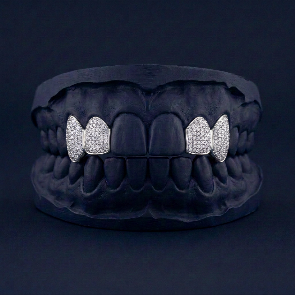 Silver Four Teeth Iced Out
