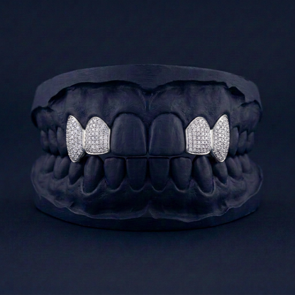 Avalanche - Silver Four Teeth Iced Out Grillz
