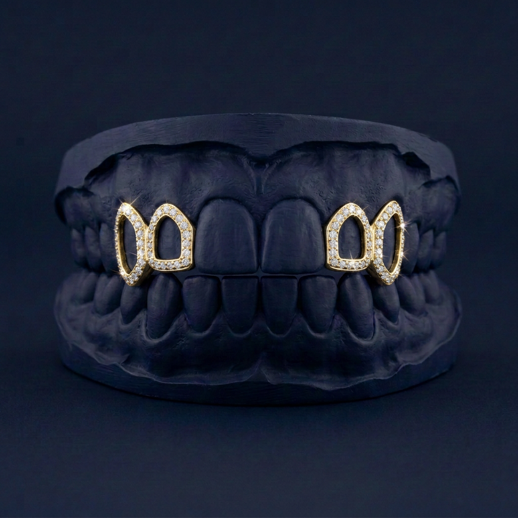 Gold Four Teeth Open Face Iced