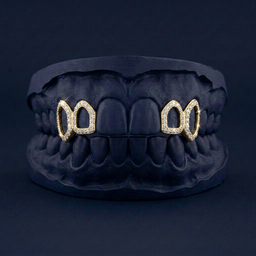 Gold Four Teeth Open Face Iced