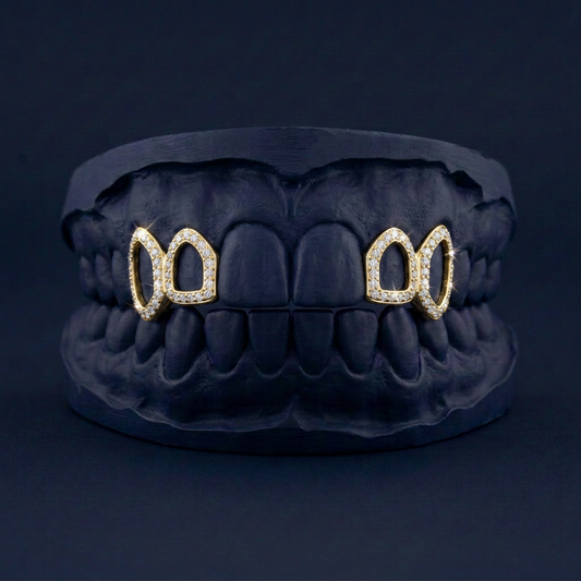 Gold Four Teeth Open Face Iced