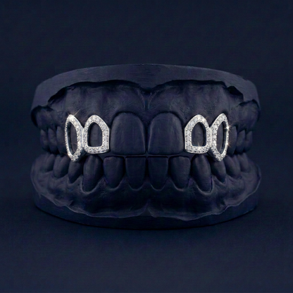 Frozen Frame - Silver Iced Out Open Face Grillz - silver - custom fit grillz handmade by Icestein Jewelers
