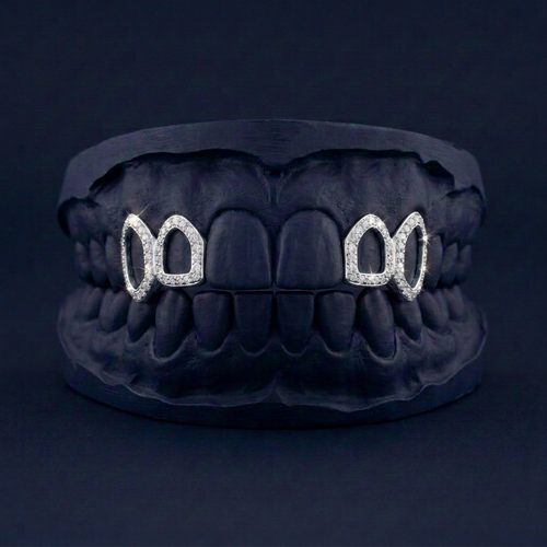 Silver Four Teeth Open Face Iced