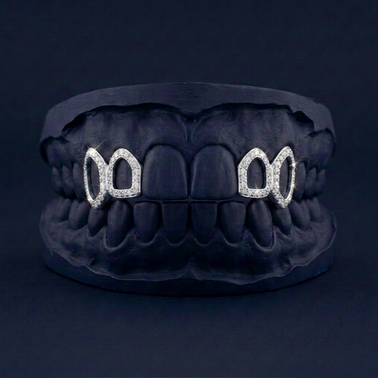 Silver Four Teeth Open Face Iced