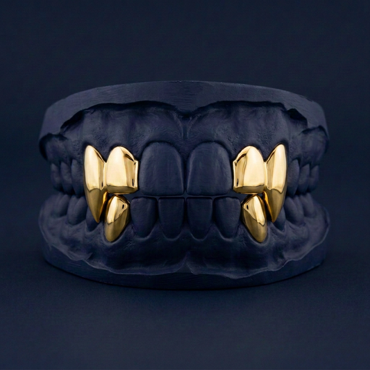 Gold Four Teeth 2 Fang 2 Solid
