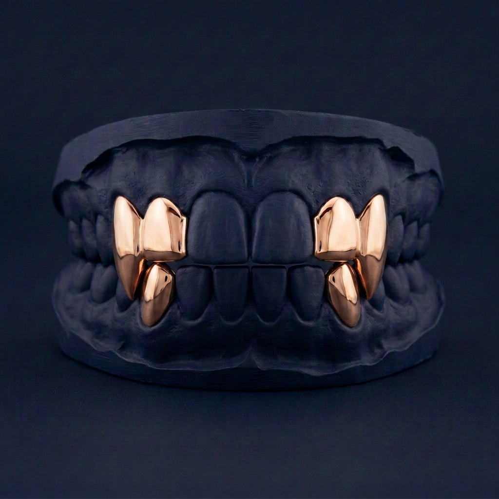 Silver Four Teeth 2 Fang 2 Solid rose gold plated finish