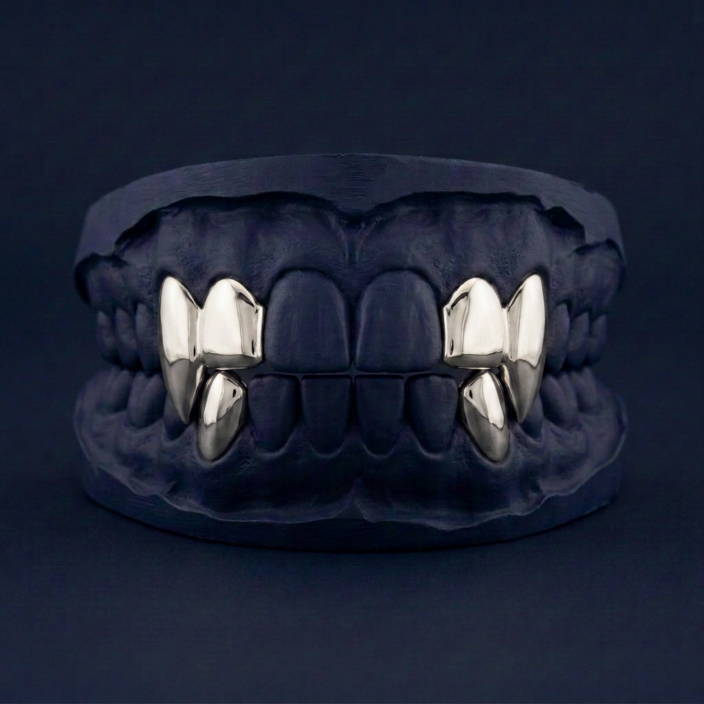 Silver Four Teeth 2 Fang 2 Solid