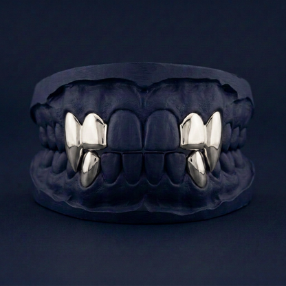 Silver Four Teeth 2 Fang 2 Solid