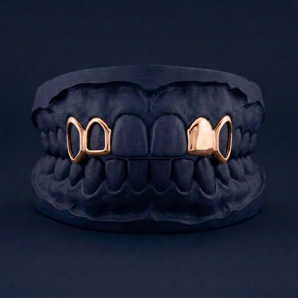 Silver Four Teeth 2 Solid 2 Open rose gold plated finish