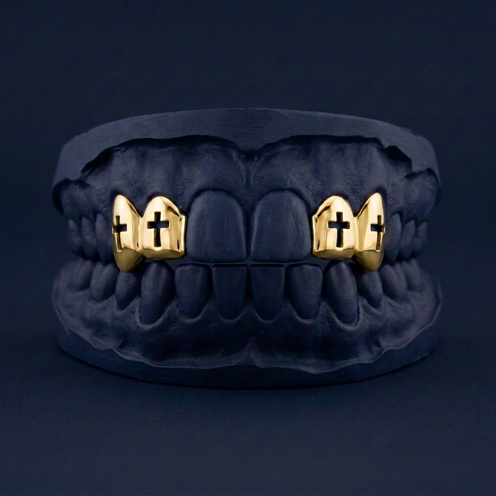 Gold Four Teeth Cross Cut Out