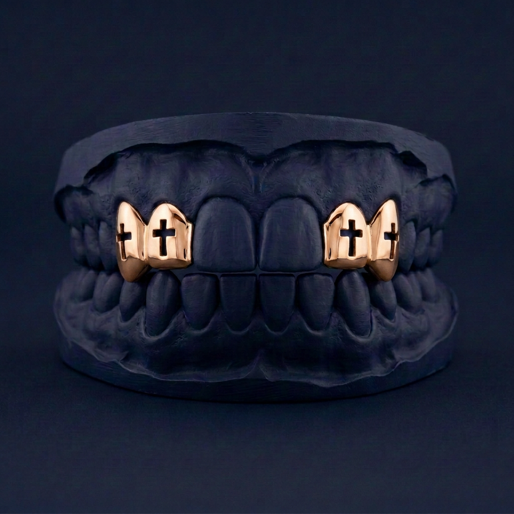Silver Four Teeth Cross Cut Out rose gold plated finish