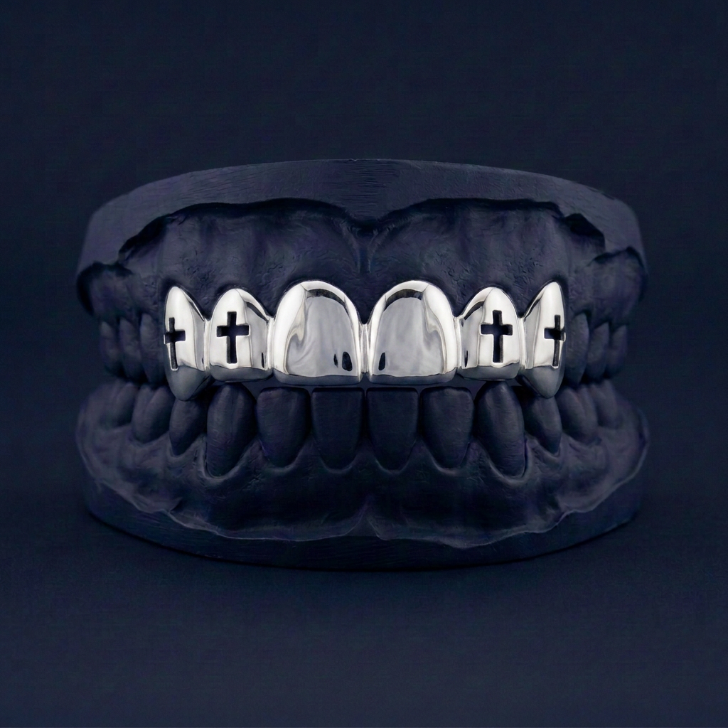 Silver Four Teeth Cross Cut Out