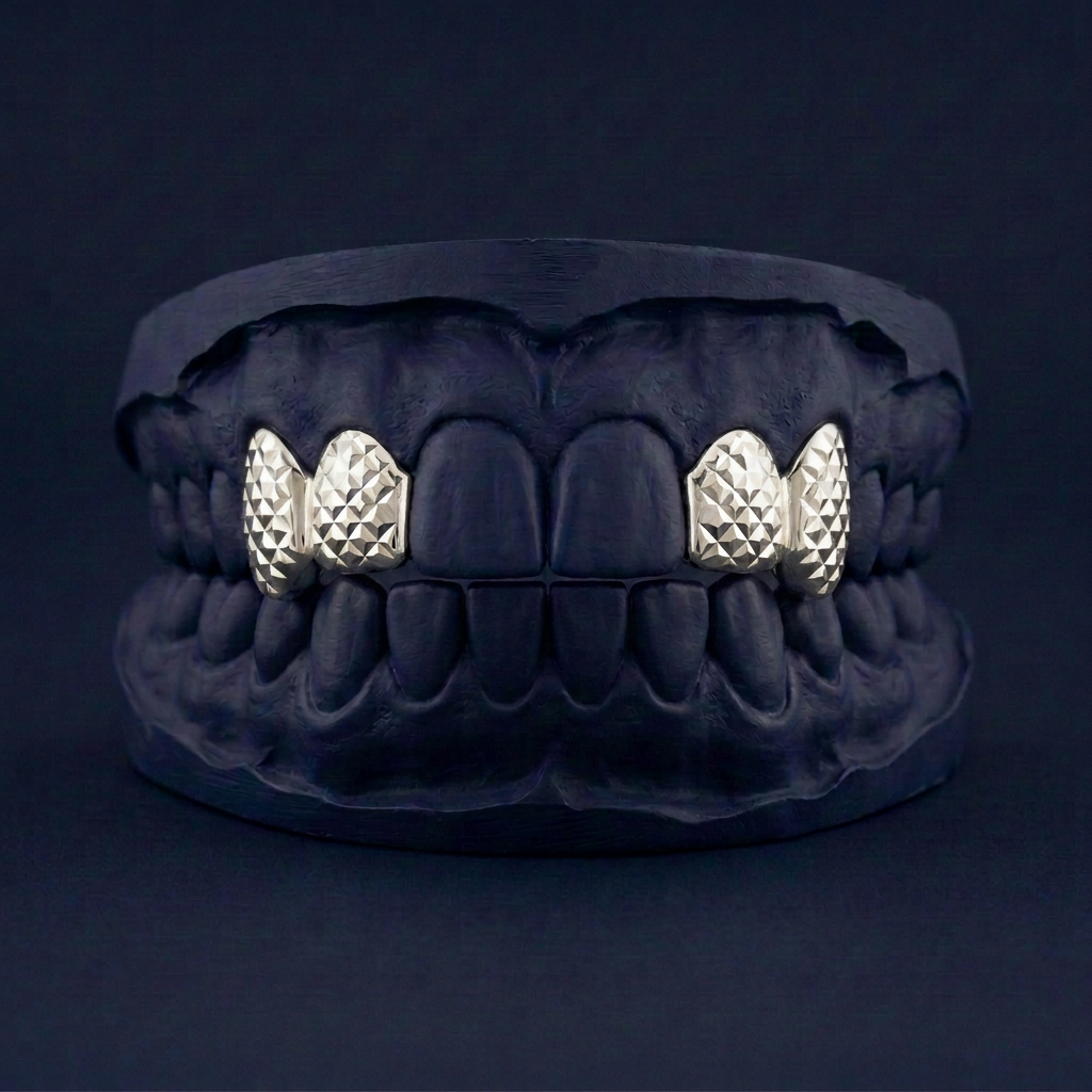 Silver Four Teeth Diamond Cut