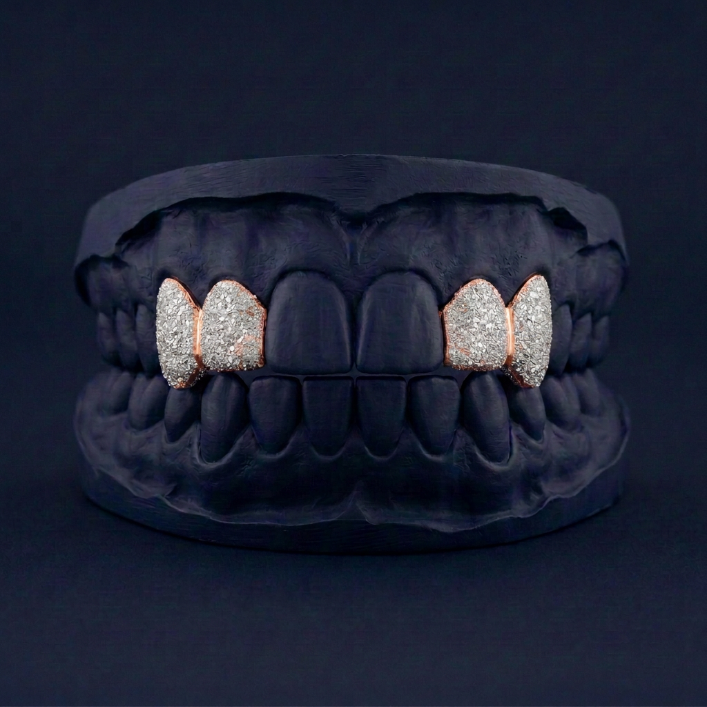 Silver Four Teeth Diamond Dust rose gold plated finish