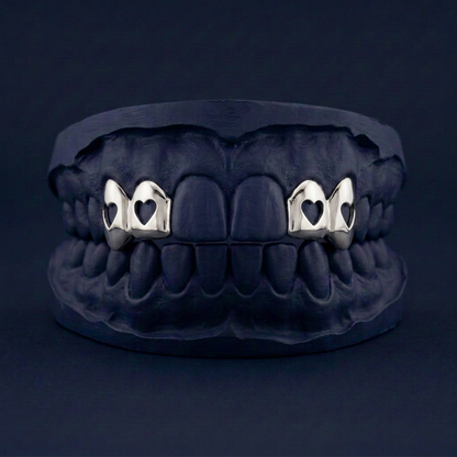 Silver Four Teeth Heart Cut Out