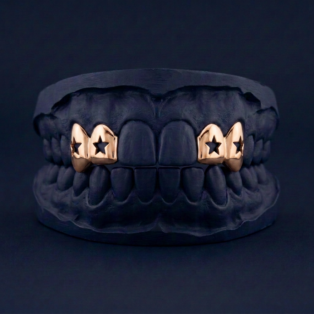 Silver Four Teeth Star Cut Out rose gold plated finish