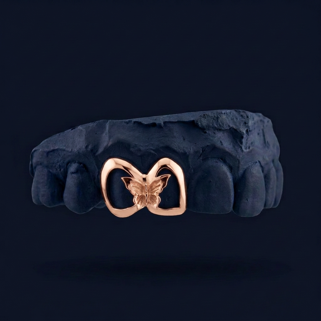 Monarch - Gold Two Teeth Butterfly Grillz