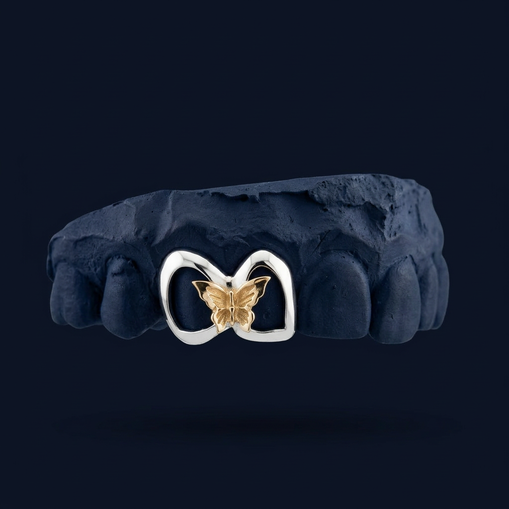 Monarch - Gold Two Teeth Butterfly Grillz