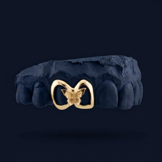 Monarch - Gold Two Teeth Butterfly Grillz