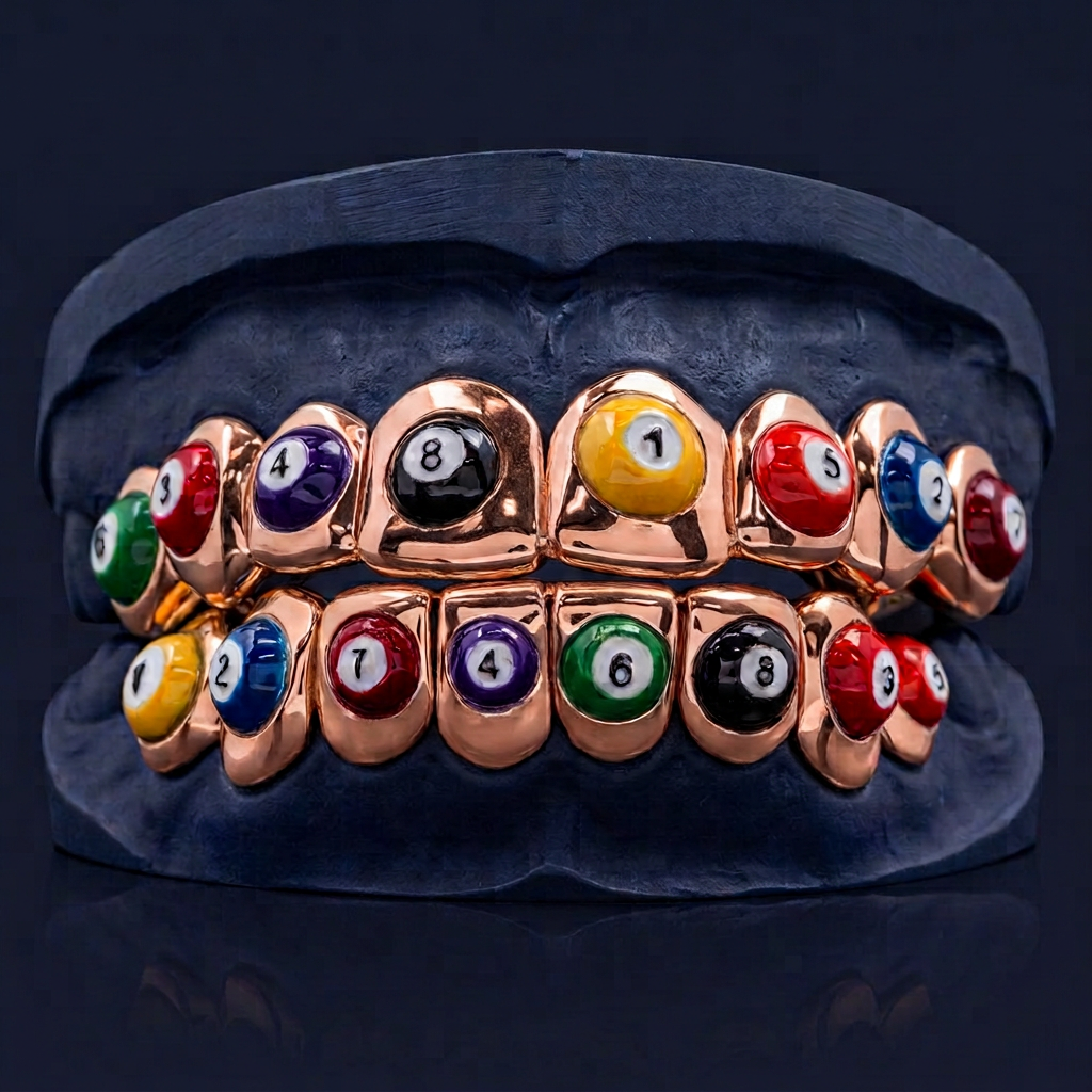 Eight Ball Enamel Set rose gold plated